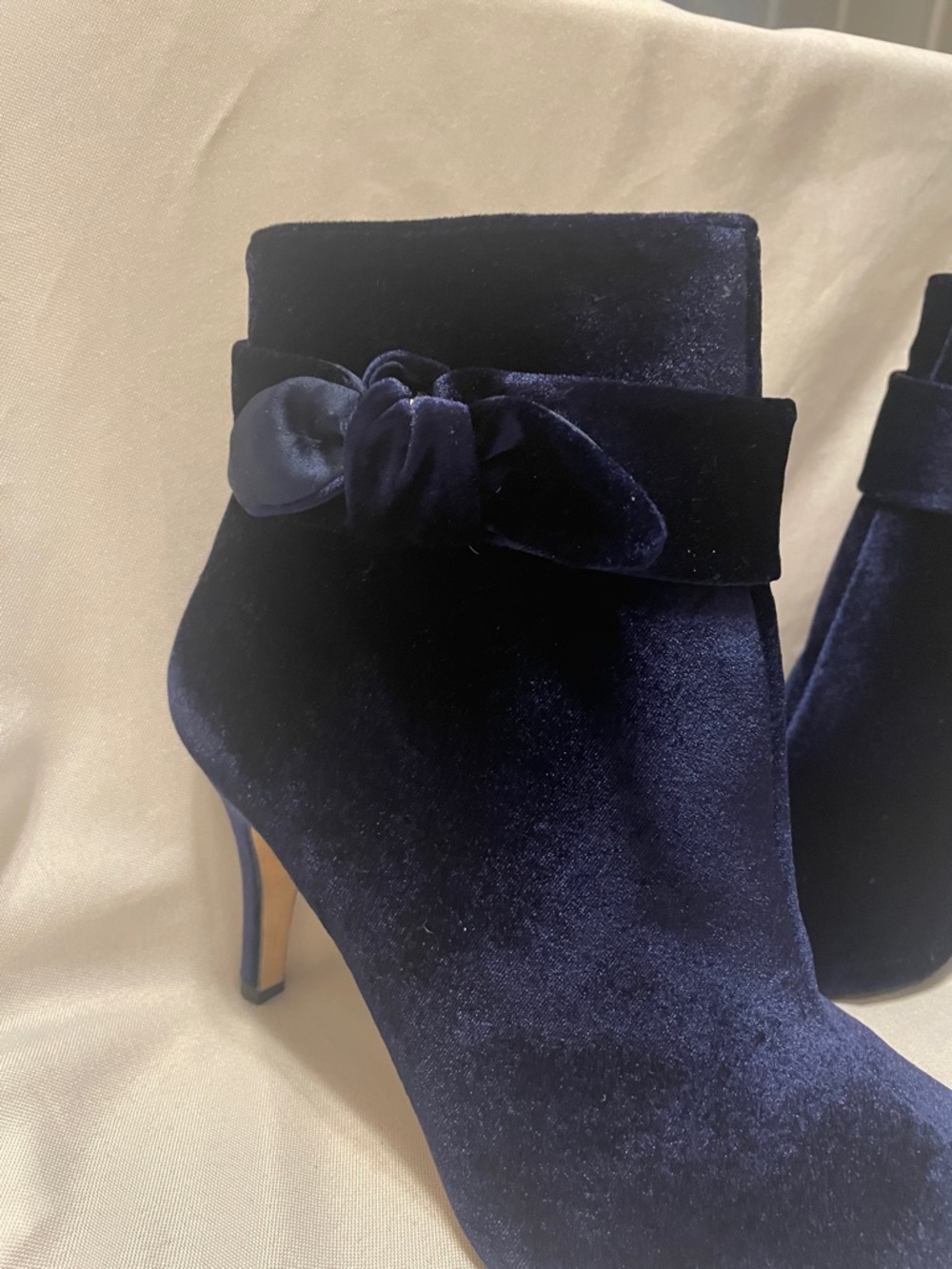 Neiman Marcus Navy Velvet Bow Cuff Ankle Boots